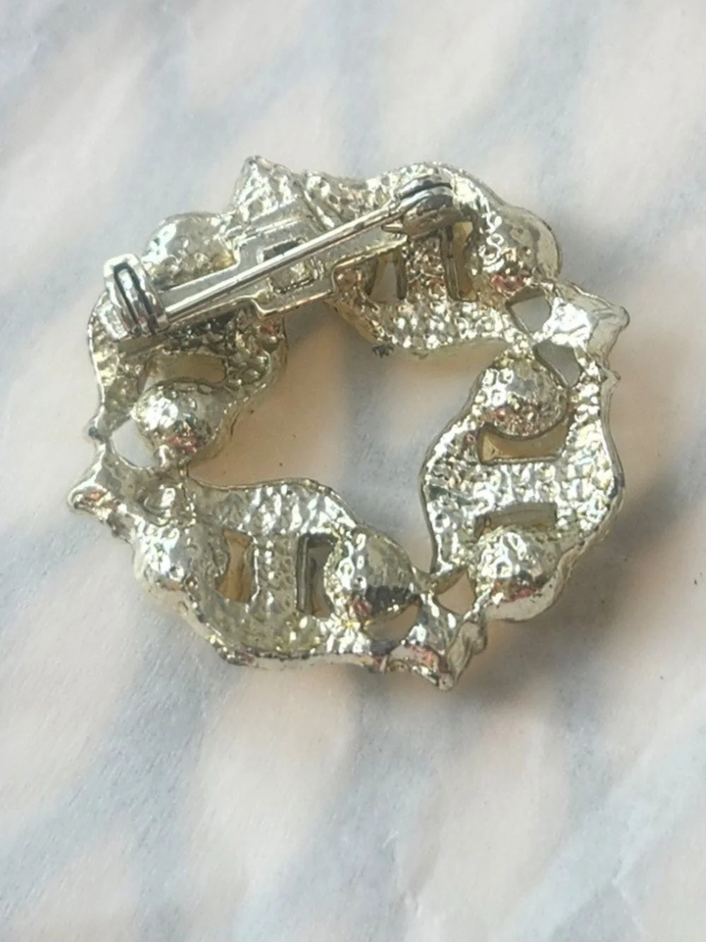 Classic Pearl and Aurora Crystal Circle Brooch - Silver-Tone
